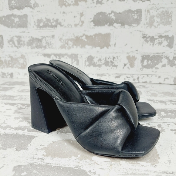 NEW Open Edit Saydee Black Block Heel Slip On Square Toe Sandals O343 - Picture 4 of 11